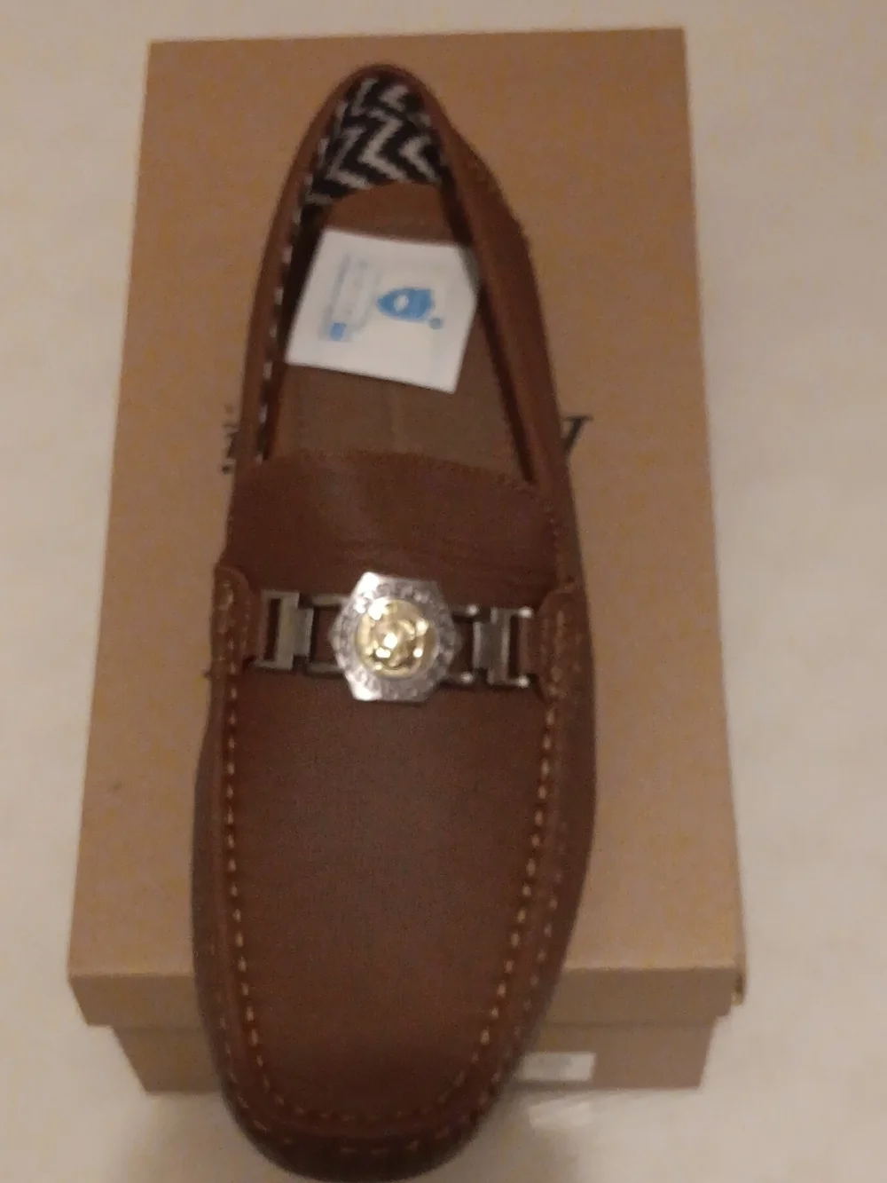 Men's Brown Slip-On Loafer with Decorative Metal Emblem